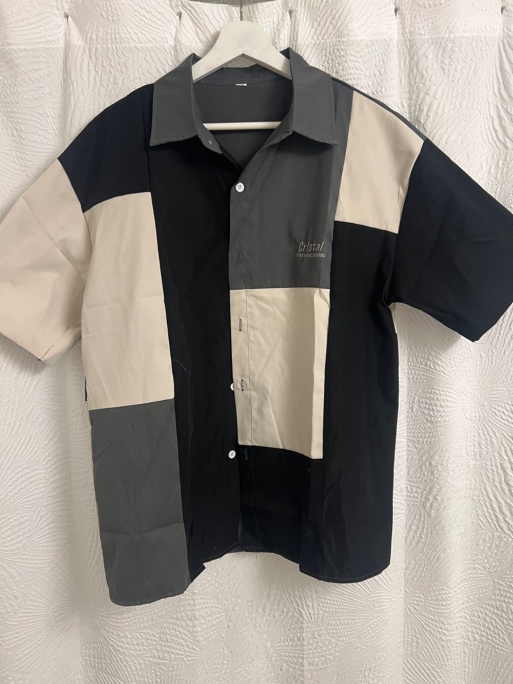 Colorblock Short-Sleeve Shirt - Black, Gray & Cream